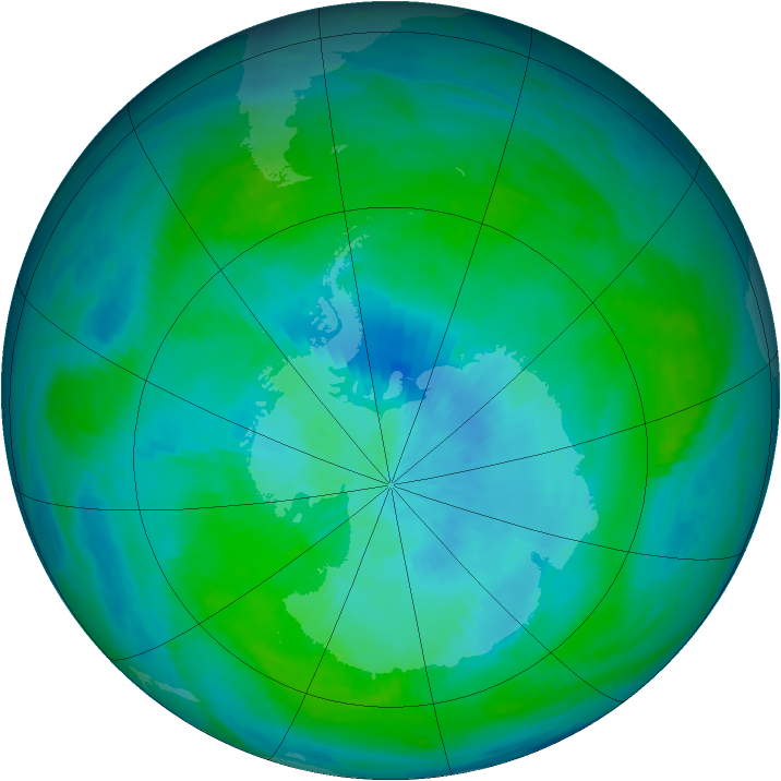 Antarctic ozone map for 24 February 1985